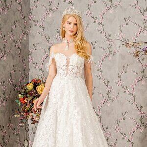 NEW FORMAL SLEEVELESS WEDDING FLORAL MESH BALL GOWN WITH ZIPPER BACK GL3449
